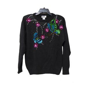 Sarah Morgan beaded butterfly black sweater